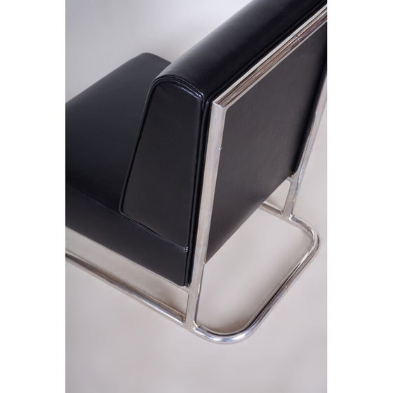 Image 1 of Fauteuil vintage en cuir noir, Tchécoslovaquie, années 1930