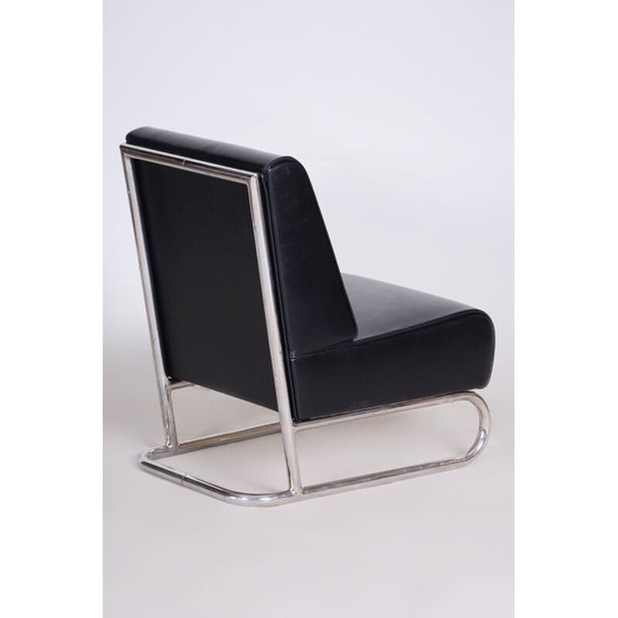 Image 1 of Fauteuil vintage en cuir noir, Tchécoslovaquie, années 1930