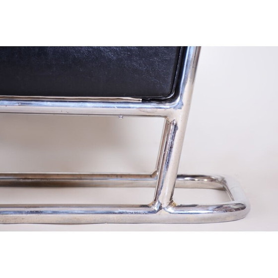 Image 1 of Fauteuil vintage en cuir noir, Tchécoslovaquie, années 1930