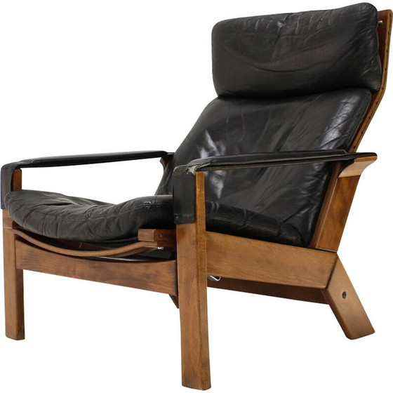 Image 1 of Fauteuil réglable vintage en bois et cuir par Peter Opsvik pour Westnofa, Norvège 1960