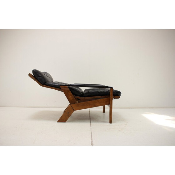 Image 1 of Fauteuil réglable vintage en bois et cuir par Peter Opsvik pour Westnofa, Norvège 1960