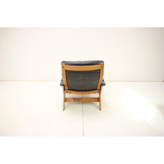 Image 1 of Fauteuil réglable vintage en bois et cuir par Peter Opsvik pour Westnofa, Norvège 1960