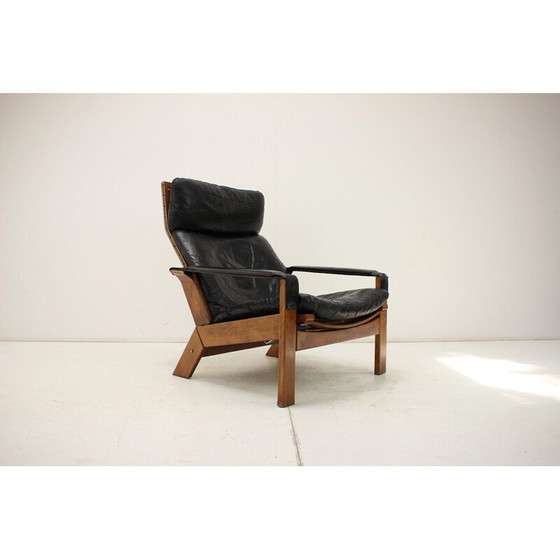 Image 1 of Fauteuil réglable vintage en bois et cuir par Peter Opsvik pour Westnofa, Norvège 1960