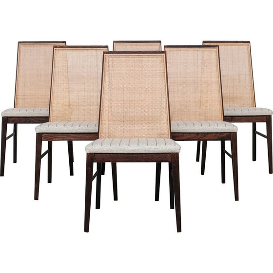 Image 1 of Ensemble de 6 chaises de salle à manger vintage en rotin et frêne, Danemark 1980