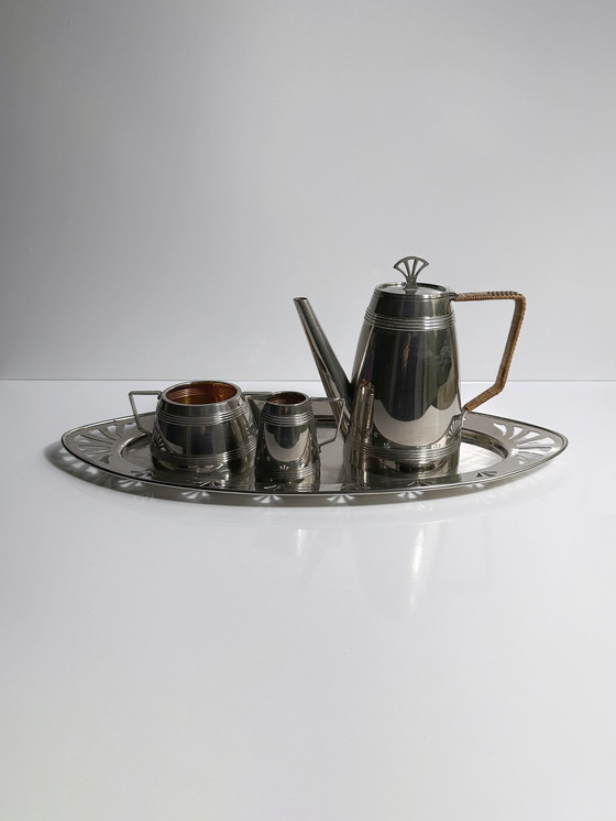 Image 1 of Art Deco Service à café 30Er 1930 Argenté Métal Argenté Hôtelier Verseuse Sucre Lait