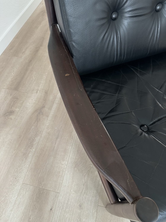 Image 1 of Fauteuil vintage danois en teck avec cuir noir