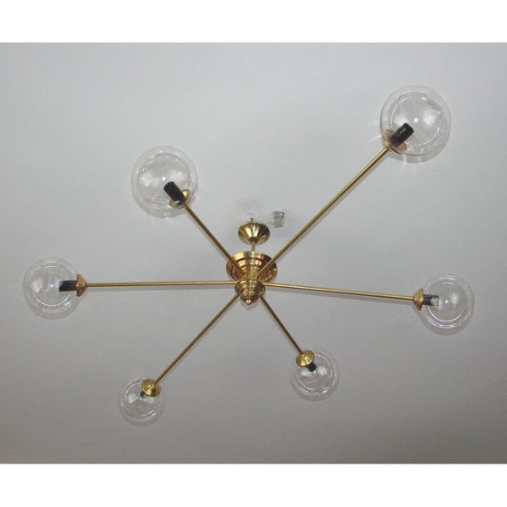 Image 1 of Lustre Vitange, laiton et verre 1960