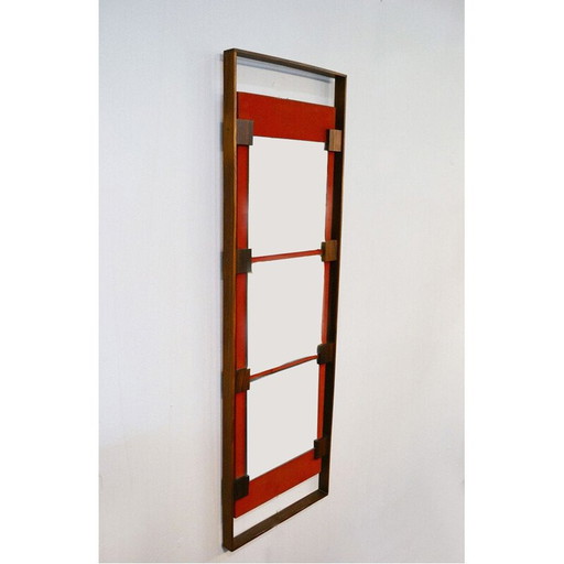 Miroir mural vintage en bois de rose et velours rouge par Ico Parisi pour Stildomus 1960
