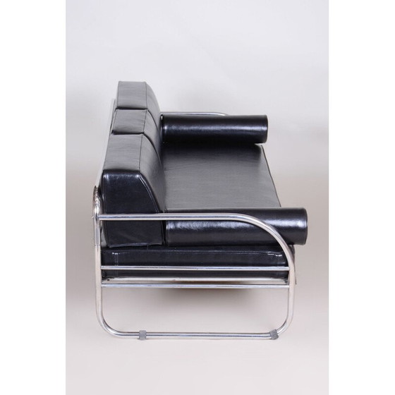 Image 1 of Canapé vintage en cuir noir Bauhaus par Robert Slezak, Tchécoslovaquie années 1930