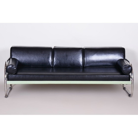 Image 1 of Canapé vintage en cuir noir Bauhaus par Robert Slezak, Tchécoslovaquie années 1930