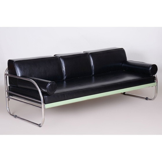 Image 1 of Canapé vintage en cuir noir Bauhaus par Robert Slezak, Tchécoslovaquie années 1930