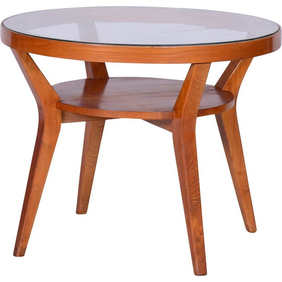 Image 1 of Table basse vintage en chêne et verre, Tchécoslovaquie 1950