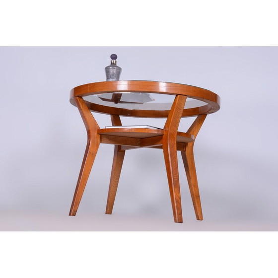 Image 1 of Table basse vintage en chêne et verre, Tchécoslovaquie 1950