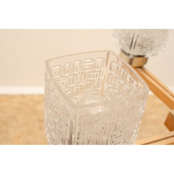 Image 1 of Lustre vintage en verre taillé et bois, Tchécoslovaquie 1970