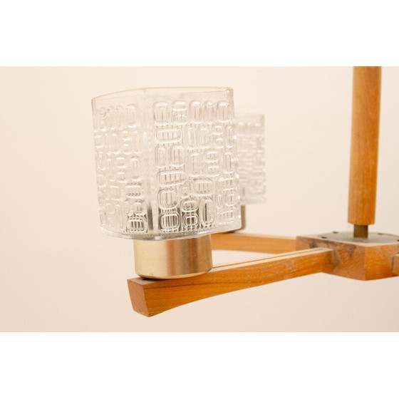 Image 1 of Lustre vintage en verre taillé et bois, Tchécoslovaquie 1970