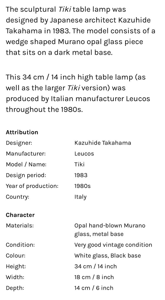 Image 1 of Lampe de table Tiki Leucos