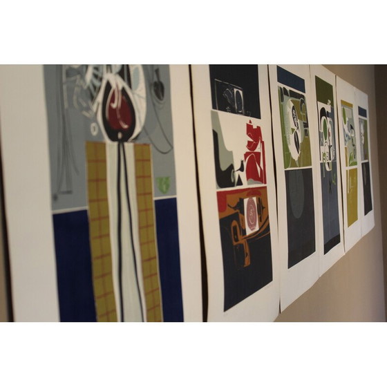 Image 1 of Ensemble de 6 peintures abstraites d'Ennio Tamburi, Italie 1966