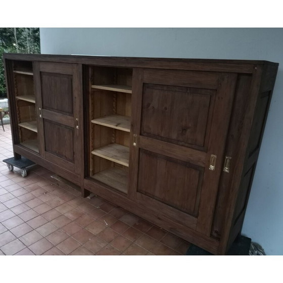 Image 1 of Buffet en bois de sapin avec 4 portes coulissantes, 1950