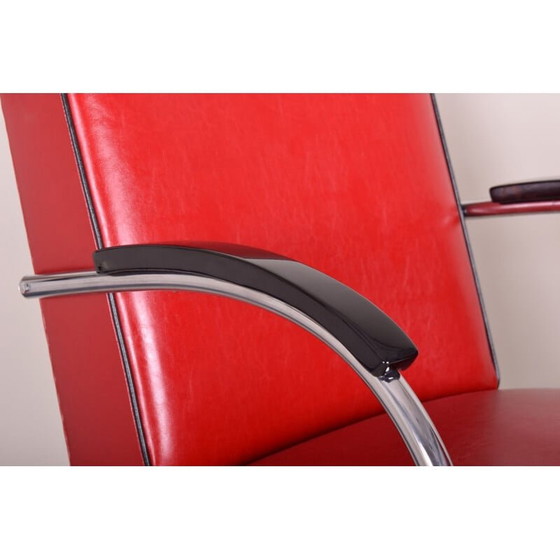 Image 1 of Fauteuil et repose-pieds vintage en cuir rouge de Mucke Melder, années 1930