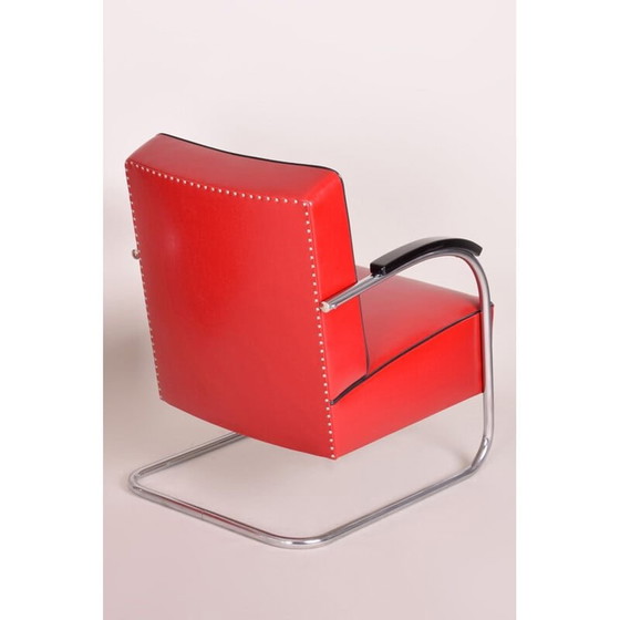 Image 1 of Fauteuil et repose-pieds vintage en cuir rouge de Mucke Melder, années 1930
