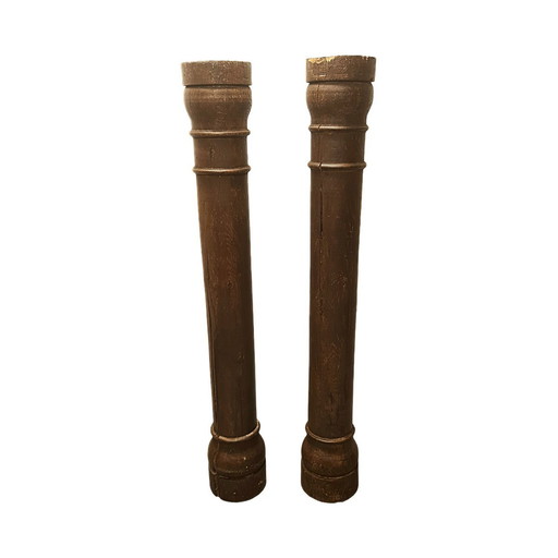 Colonnes rondes anciennes en chêne français, milieu du XIXe siècle