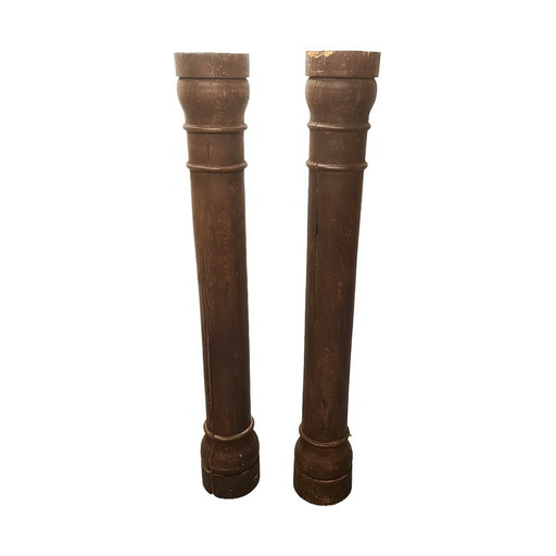 Colonnes rondes anciennes en chêne français, milieu du XIXe siècle
