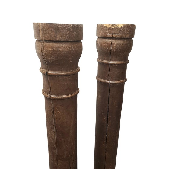 Image 1 of Colonnes rondes anciennes en chêne français, milieu du XIXe siècle