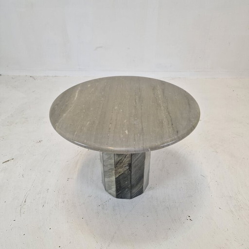 Table basse ronde vintage en marbre italien, 1980
