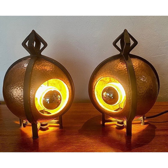 Image 1 of Paire de lampes en laiton Art déco vintage