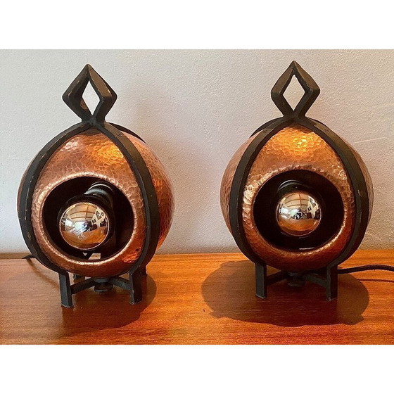 Image 1 of Paire de lampes en laiton Art déco vintage