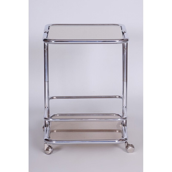 Image 1 of Chariot de service en chrome et verre fumé du milieu du siècle, Tchécoslovaquie, années 1960