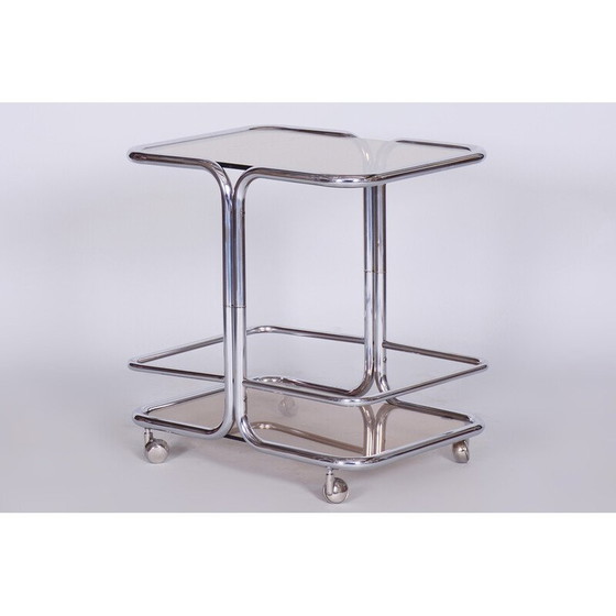 Image 1 of Chariot de service en chrome et verre fumé du milieu du siècle, Tchécoslovaquie, années 1960