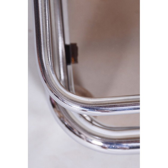 Image 1 of Chariot de service en chrome et verre fumé du milieu du siècle, Tchécoslovaquie, années 1960