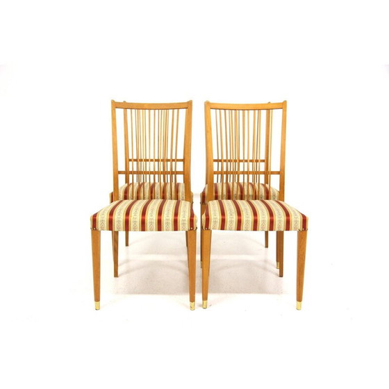 Image 1 of Ensemble de 4 chaises vintage en hêtre et tissu, Suède 1960