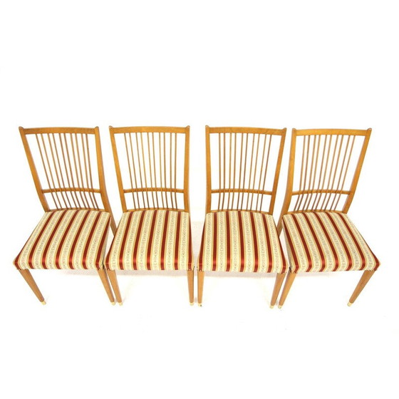 Image 1 of Ensemble de 4 chaises vintage en hêtre et tissu, Suède 1960