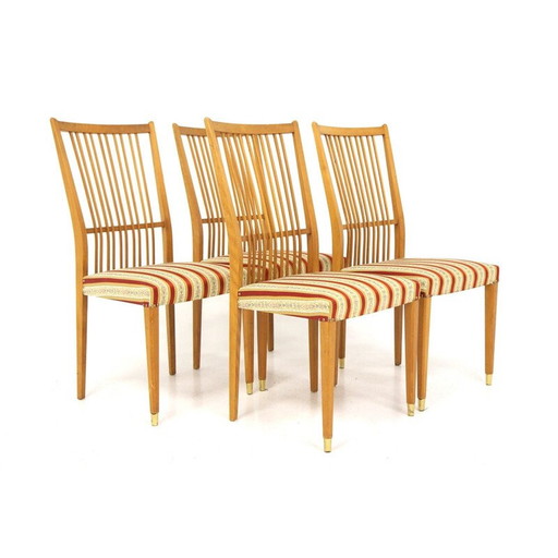 Ensemble de 4 chaises vintage en hêtre et tissu, Suède 1960