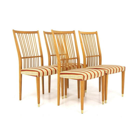 Image 1 of Ensemble de 4 chaises vintage en hêtre et tissu, Suède 1960