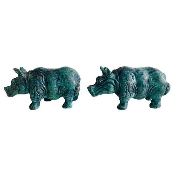 Image 1 of Ensemble de figurines vintage en bronze hippopotame bronze