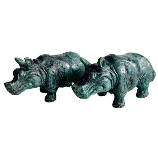 Ensemble de figurines vintage en bronze hippopotame bronze