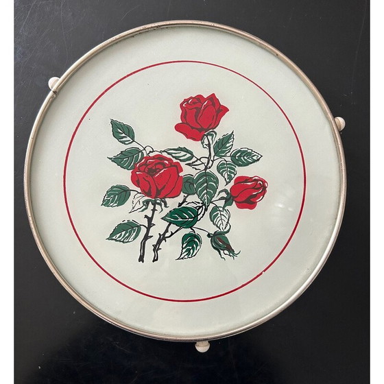 Image 1 of Plateau en verre imprimé vintage avec décoration de roses