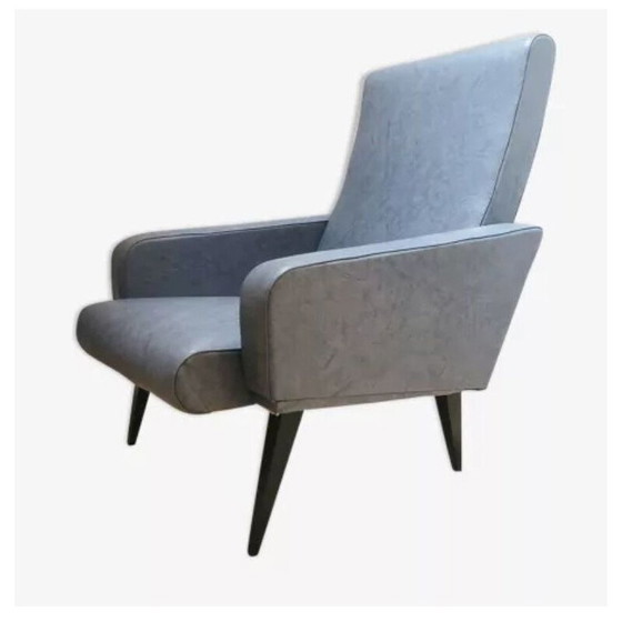 Image 1 of Fauteuil vintage en simili cuir bleu