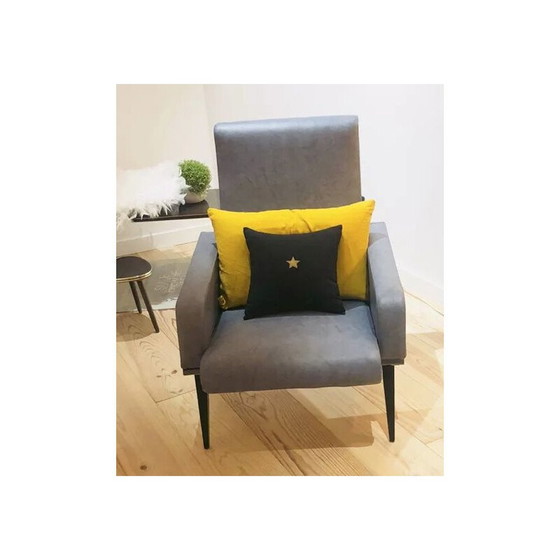 Image 1 of Fauteuil vintage en simili cuir bleu