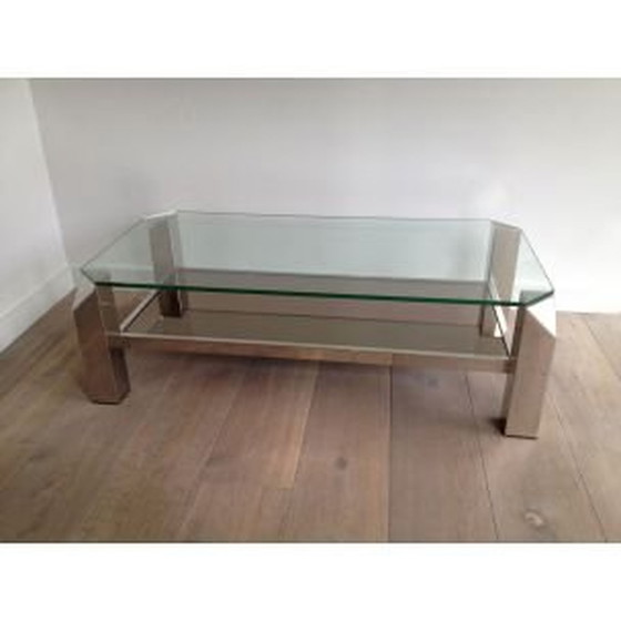 Image 1 of Table basse vintage en verre avec base chromée, 1970