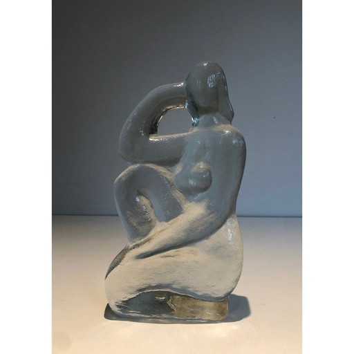 Sculpture vintage représentant une femme nue posant dans du verre, 1970