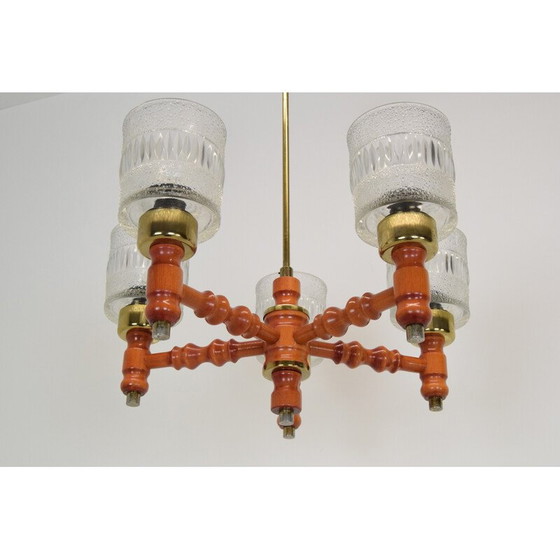 Image 1 of Lustre en bois et verre du milieu du siècle par Instala Jilove u Decina, Tchécoslovaquie années 1960