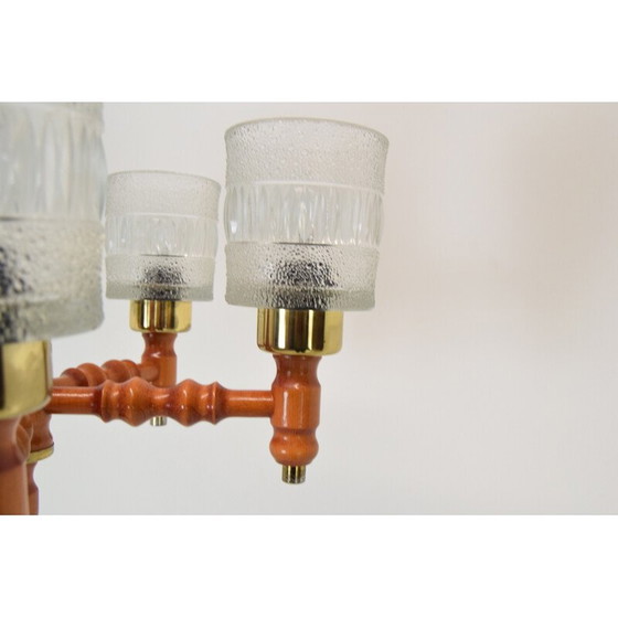 Image 1 of Lustre en bois et verre du milieu du siècle par Instala Jilove u Decina, Tchécoslovaquie années 1960
