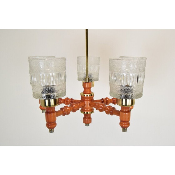Image 1 of Lustre en bois et verre du milieu du siècle par Instala Jilove u Decina, Tchécoslovaquie années 1960