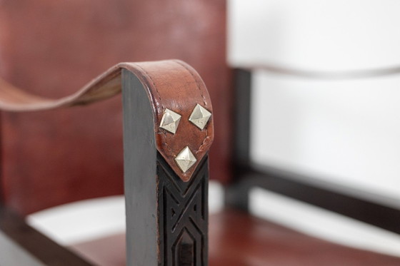 Image 1 of Fauteuil « Safari » en Bois et Cuir Cognac, Années 1960/70.