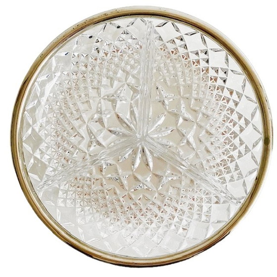 Image 1 of Bonbonnière vintage en cristal avec bord argenté