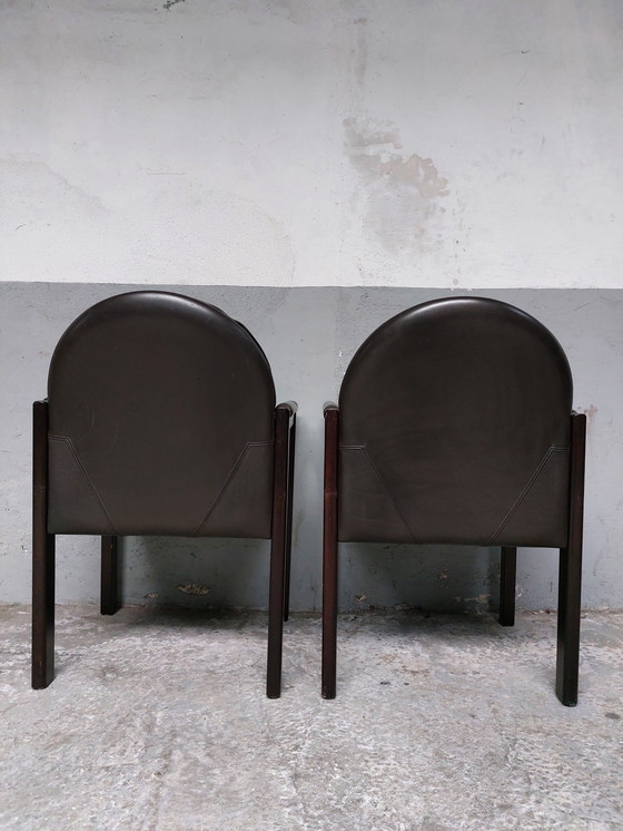 Image 1 of 2 X Fauteuils en cuir brun foncé Bulo Memphis Style